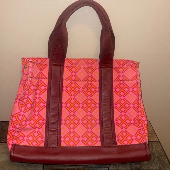 Tory Burch Geometric Pink and Burgundy Tote - Picture 2 of 5